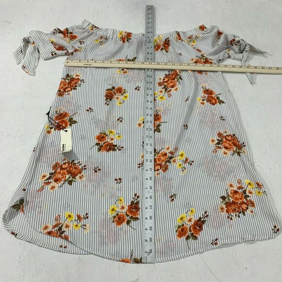 Haute Monde Floral Print Dress Womens Size L Off Shoulder Tie Mid Sleeves Stripe - Picture 6 of 12